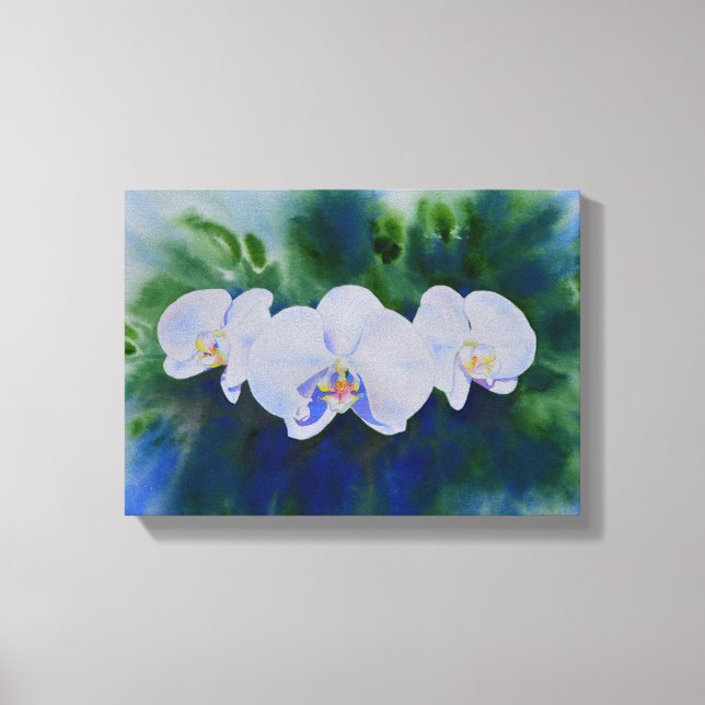 Romantische Orchideenmalerei mit weißem Wasser, Leinwanddruck (Vorderseite)