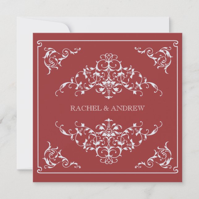 Romantische Ornamente Hochzeit Crimson Einladung (Vorderseite)