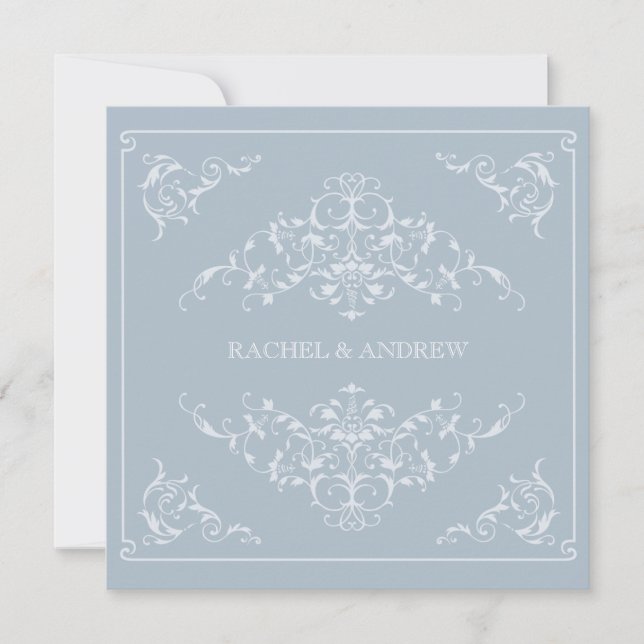 Romantische Ornamente Hochzeit Light Blue Einladung (Vorderseite)