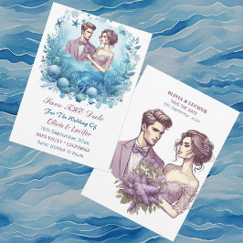 Romantische Ozeanwelle Lila Blaue Meeresmuscheln Save The Date