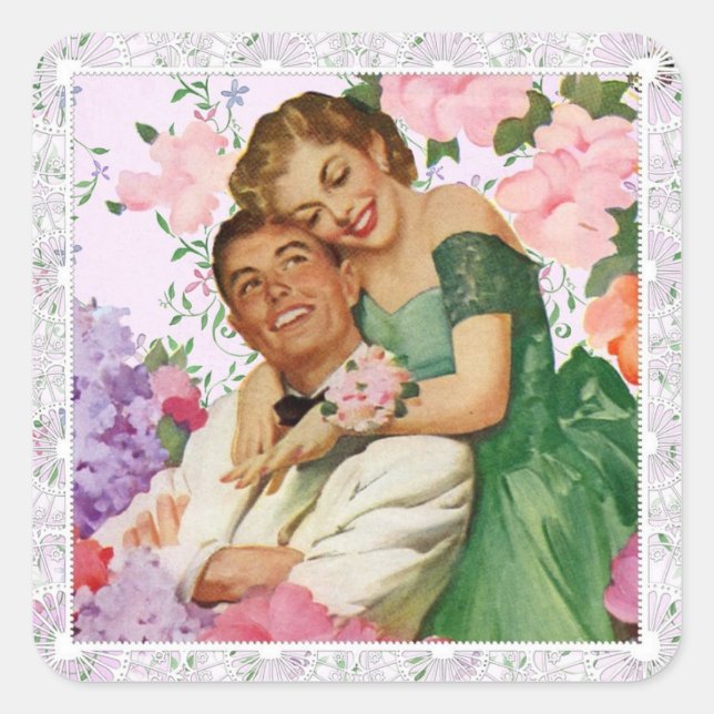 Romantische Paare-Hochzeitsticker Quadratischer Aufkleber (Vorderseite)