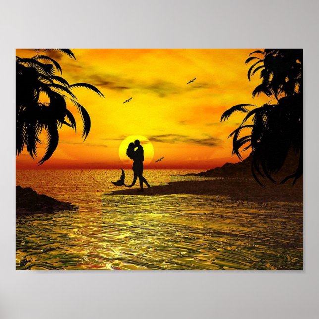 Romantische Paare Meerjungfrau Sonnenuntergang Pal Poster (Vorne)