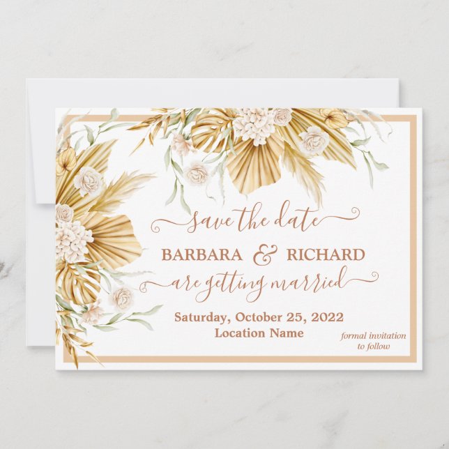 Romantische Pampas Grass Floral Hochzeitstag Rett Einladung (Vorderseite)