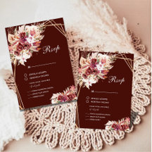 Romantische Pampas-Weinrote Florale Hochzeits-RSVP