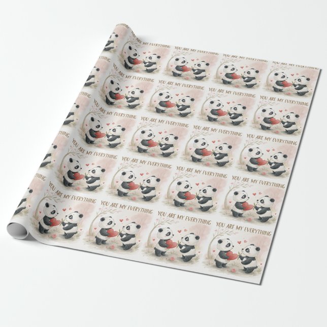 Romantische Panda-Karte Geschenkpapier (Ungerollt)
