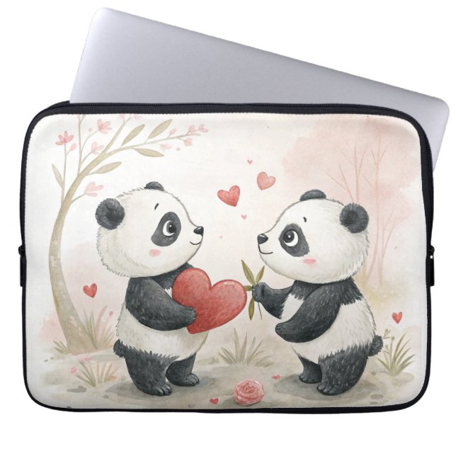 Romantische Panda-Karte Laptopschutzhülle (Vorderseite)