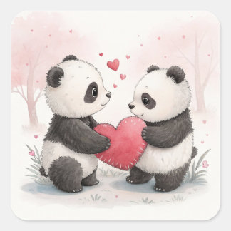 Romantische Panda-Karte Quadratischer Aufkleber