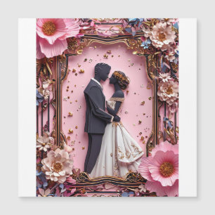Romantische Papier-Silhouette-Hochzeitsszene Magneteinladung
