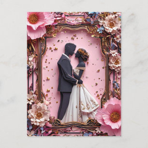 Romantische Papier-Silhouette-Hochzeitsszene Postkarte
