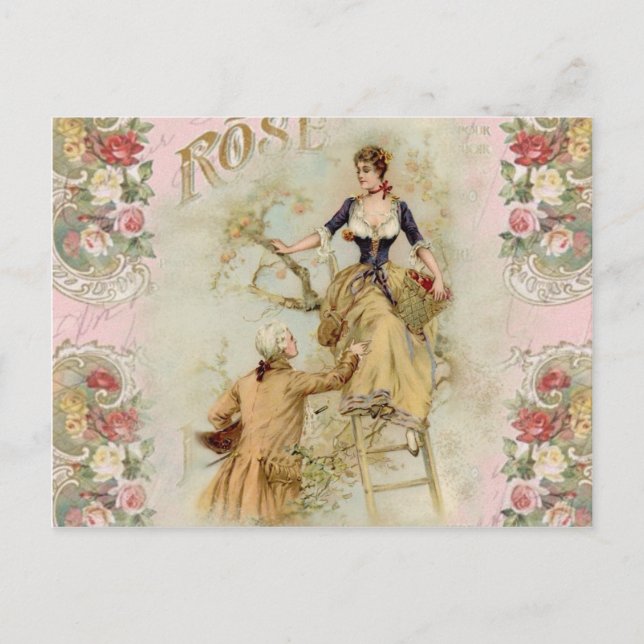 Romantische Paris Liebhaber rosa Shabbychie Postkarte (Vorderseite)