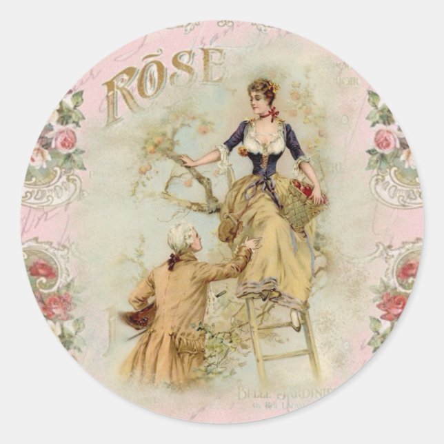 Romantische Paris Liebhaber rosa Shabbychie Runder Aufkleber (Vorderseite)