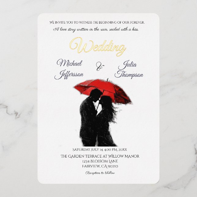 Romantische Pariser Liebe Silhouette Folieneinladung (Vorderseite)