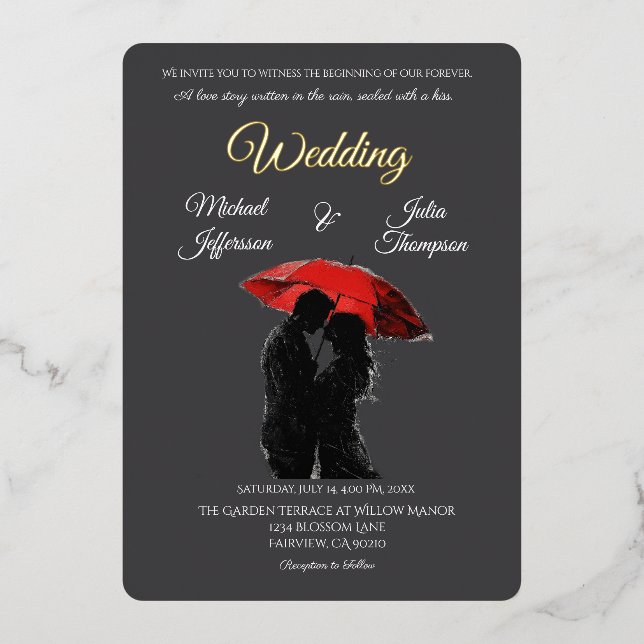 Romantische Pariser Liebe Silhouette Folieneinladung (Vorderseite)