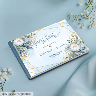 Romantische Pastel Blue White Peonies Gold Gästebu Gästebuch