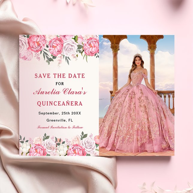 Romantische Pastel Rose Blumensaft 16 Foto Save The Date (Von Creator hochgeladen)
