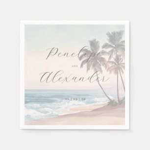Romantische Pastell-Aquarell-Strandszene Serviette
