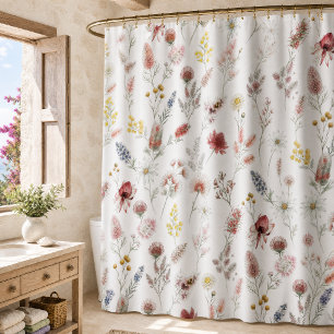 Romantische Pastell-Aquarell-Wildblumen Duschvorhang