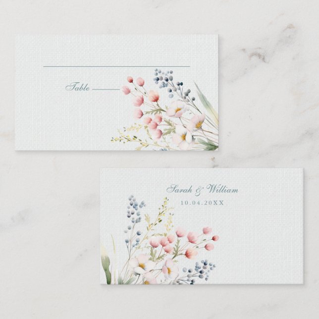 Romantische Pastell-Blume Hochzeit Platzkarte (Vorne/Hinten)