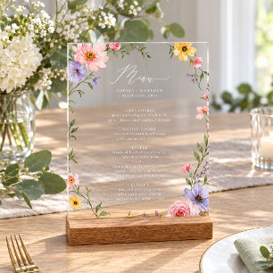 Romantische Pastell-Blumen-Aquarell-Hochzeitsmenü Acrylschild