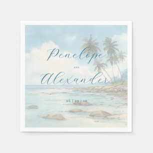 Romantische Pastell-Wasserfarben-Strandszene Serviette