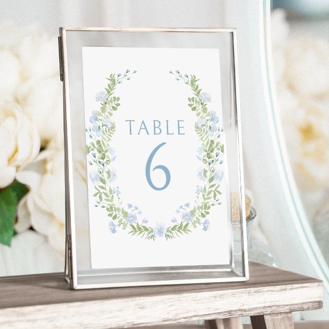 Romantische pastellblaue Blume Hochzeit Tischnumme Einladung (Von Creator hochgeladen)