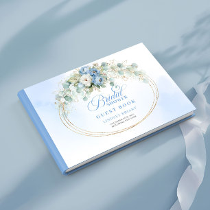 Romantische Pastellblaue Blumen Grün Gold Hochzeit Gästebuch