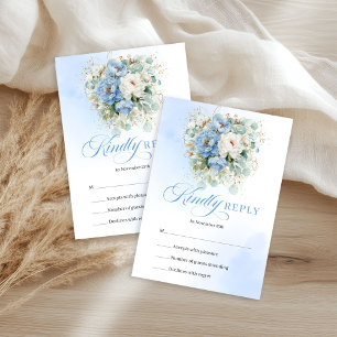 Romantische Pastellblaue Blumeneukalyptus-RSVP RSVP Karte
