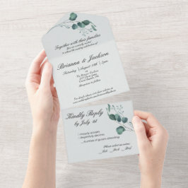 Romantische Pastelle Green Eucalyptus All In One Einladung