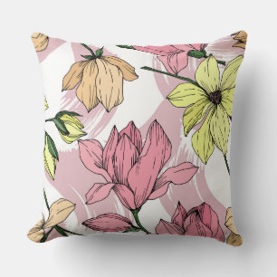Romantische Pastellfarben Magnolia, rosa und gelb Kissen
