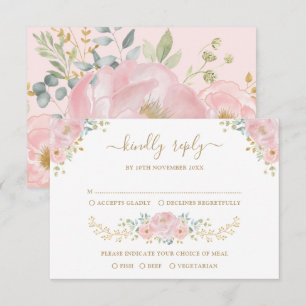 Romantische Pastellrosa Botanische Blumenhochzeit  Karte