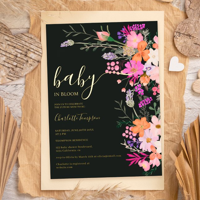 Romantische Pastete Wild Blume Federbaby Dusche Folieneinladung (Von Creator hochgeladen)