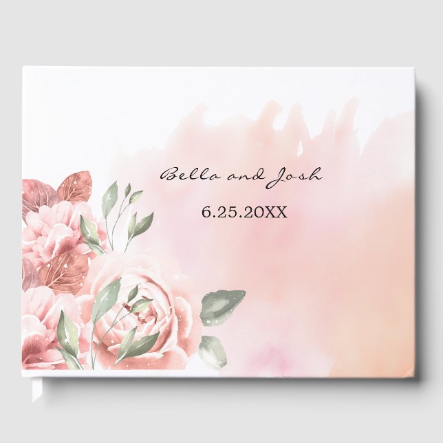 Romantische Peach-Rose Blumenhochzeit Gästebuch (Vorderseite)