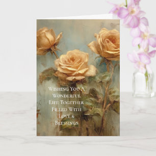 Romantische Peach-Rose Blumenhochzeit Karte