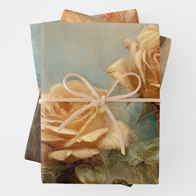 Romantische Peach-Rose Blumenkohl-Brautparty Geschenkpapier Set (Beispiel)