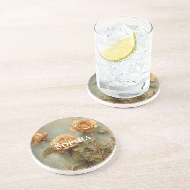 Romantische Peach-Rose Getränkeuntersetzer (Seite)