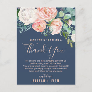 Romantische Peonies   Blue Dankeschön Empfang Card Postkarte