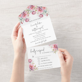 Romantische Peonies Hochzeit All In One Einladung
