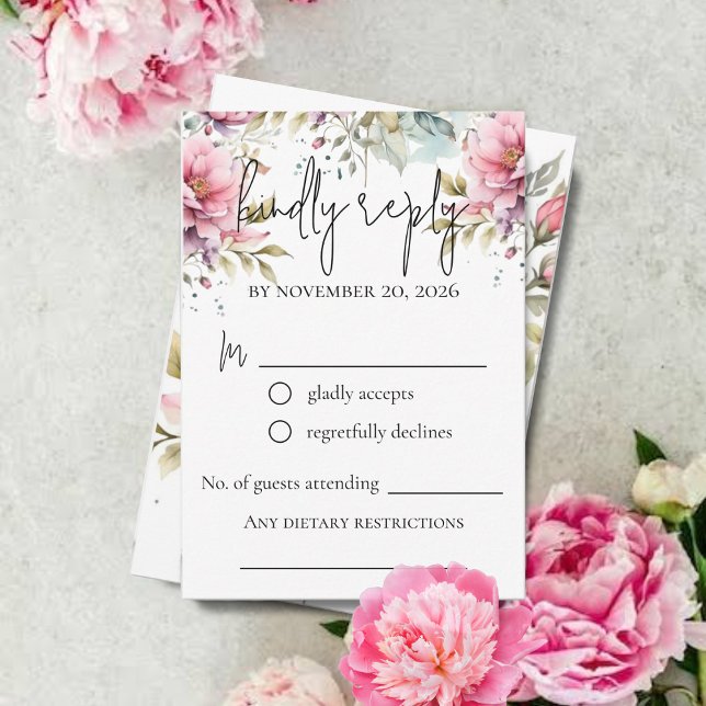 Romantische Peonies Wedding RSVP Card (Von Creator hochgeladen)