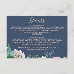 Romantische Peony-Blume   Blue Wedding Details Car Begleitkarte