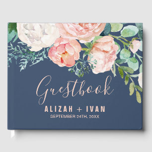 Romantische Peony-Blume   Blue Wedding Gästebuch