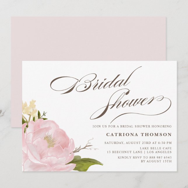 Romantische Peony Blume Bridal Dusche Einladung (Vorne/Hinten)