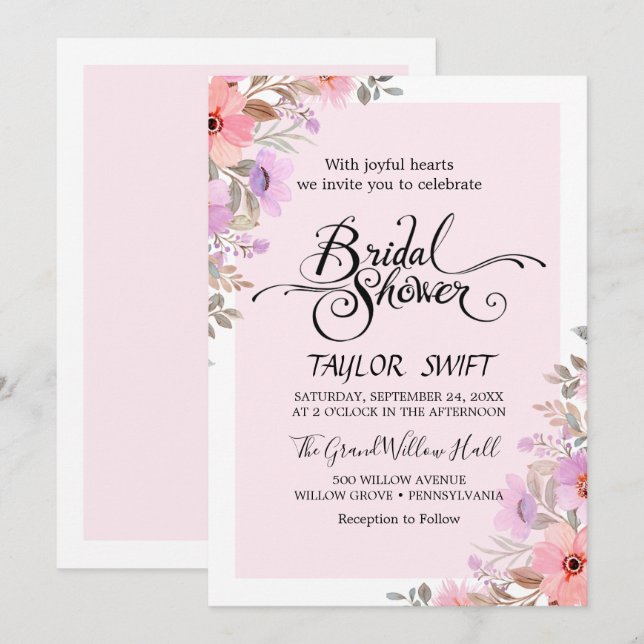 Romantische Peony Blume Bridal Dusche Einladung (Vorne/Hinten)