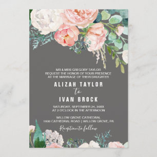 Romantische Peony-Blume   Grey Formal Wedding Einladung