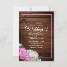 Romantische Peony Blume Holzfeierliche Hochzeit Einladung