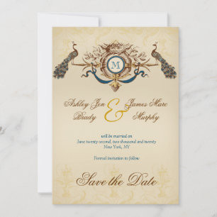 Romantische Pfau-Save the Date Mitteilung Save The Date