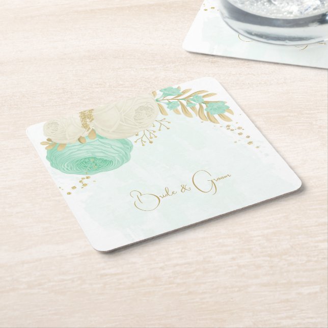 Romantische Pfefferminze, grün-weiße Blume Gold Rechteckiger Pappuntersetzer (angewinkelt)