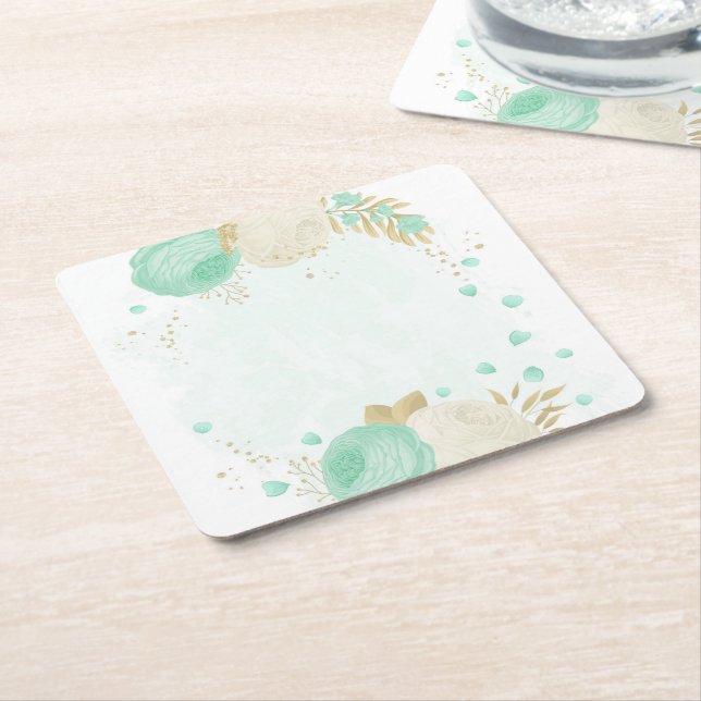Romantische Pfefferminze, grün-weiße Blume Gold Rechteckiger Pappuntersetzer (angewinkelt)
