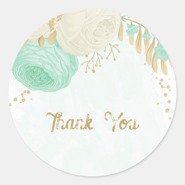 Romantische Pfefferminze, grün-weiße Blume Gold Runder Aufkleber (Vorderseite)