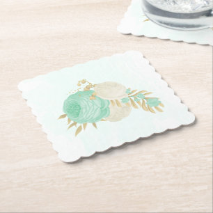 Romantische Pfefferminze, grün-weiße Blume Gold Untersetzer
