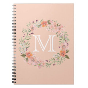Romantische Pfirsich-Floral-Monogramm Notizblock